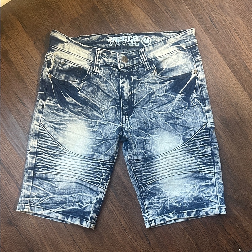 Mecca since day one stretch fit stone washed blue jean shorts size 8